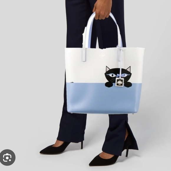 Kate Spade Jazz Things Up Little Len Peeking Cat Leather Tote, Bag. Rare - Picture 1 of 1